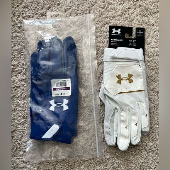 Lot Of 2: Under Armour Men's UA Yard Baseball Batting Gloves Blue & White - Picture 1 of 4
